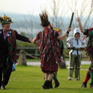 David Hasselhoff joined the Fox Border Morris Group for a dance during a visit to Tutbury Castle where he was recording a reality television show.