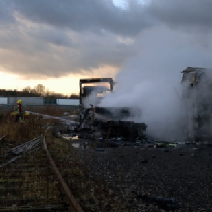 A lorry and container fire at Hilton Business Park.