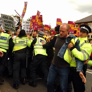 Protestors are arrested at a demo against the BNP Festival in Codnor.